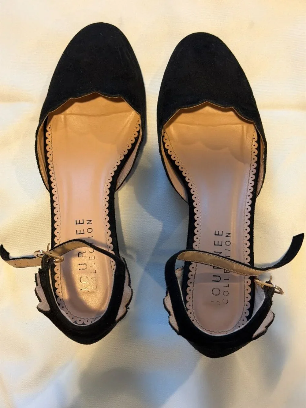 Journee Collection Black Suede D'Orsay Block Heels | Ankle Strap | Size 8